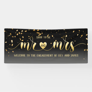 Banderoles Black Gold Mr et Mrs Fiançailles Banner