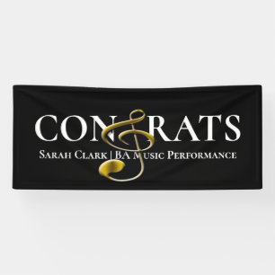 Banderoles Black Gold Music Graduation Treble Clef Customisé