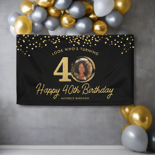 Banderoles Black Gold Parties scintillant 40e fête d'annivers