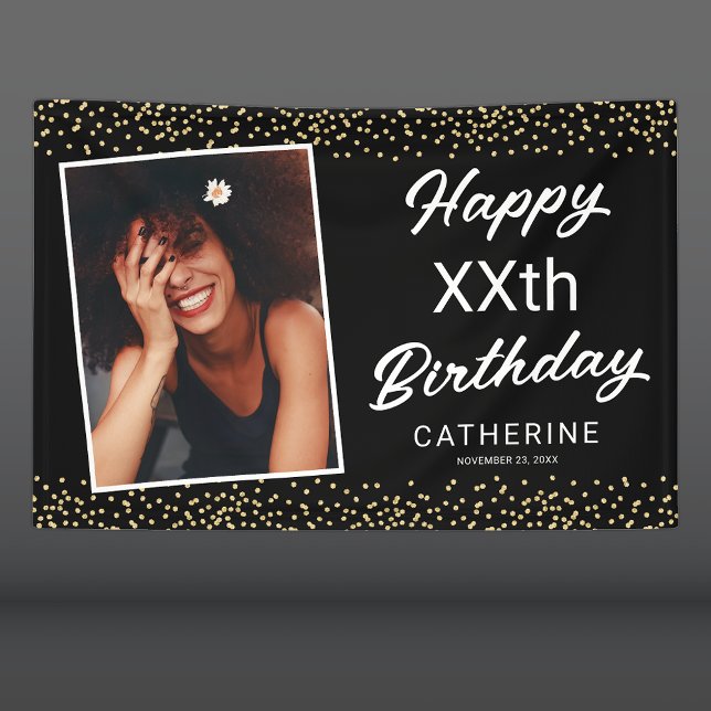 Banderoles Black Gold Photo N'importe quel âge Joyeux anniver (Créateur téléchargé)