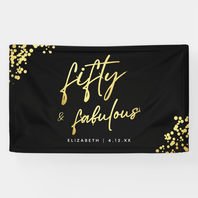 Banderoles Black Gold Script Cinquante et fabuleux anniversai (Horizontal)
