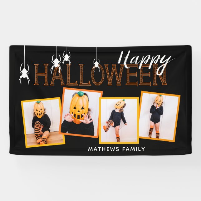 Banderoles Black Happy Halloween 4 Photo Collage Araignées (Horizontal)