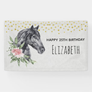 Banderoles Black Horse Head Portrait Aquarelle Anniversaire B