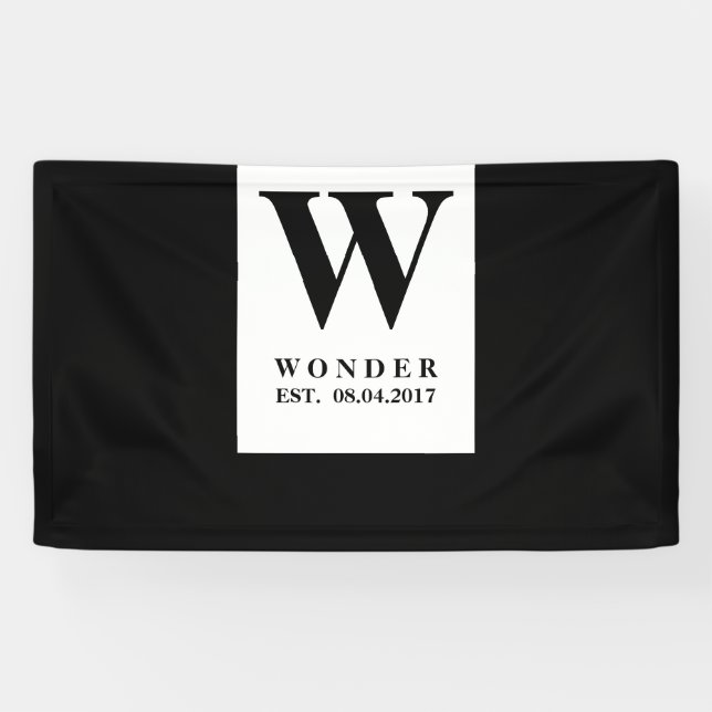 Banderoles Black Minimalist Wedding Monogram | Newlywed Desig (Horizontal)