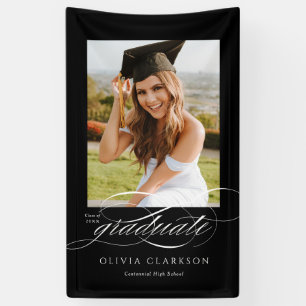 Banderoles Black Modern Elegant Script Graduation Photo Party