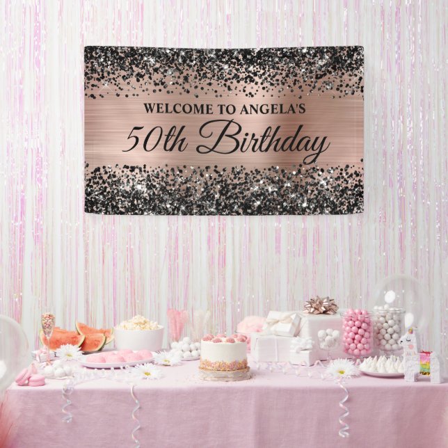 Banderoles Black Parties scintillant Rose Gold Foil 50e anniv (Fête)