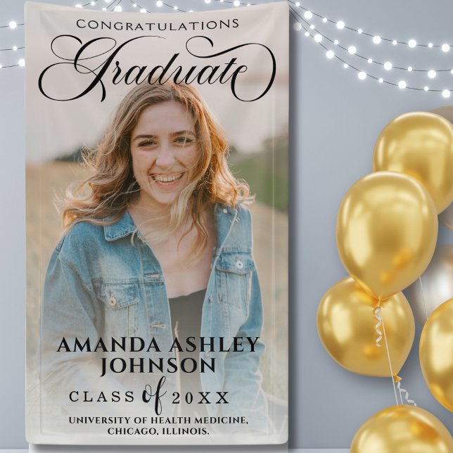 Banderoles Black Script Félicitations Photo Graduation (Créateur téléchargé)