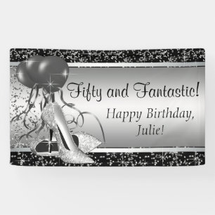 Banderoles Black Silver High talon Chaussure fête d'anniversa
