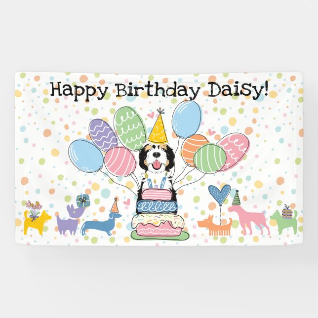 Banderoles Black Tri couleur Sheepadoodé Chien fête d'anniver (Horizontal)