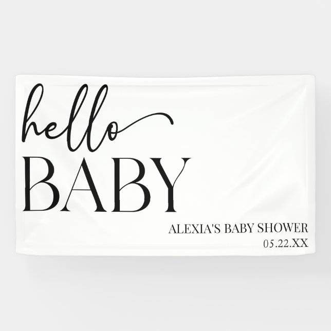 Banderoles Black White Minimaliste Hello Baby shower bébé (Horizontal)