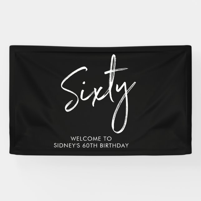 Banderoles Black & White Modern 60th Birthday Party Banner (Horizontal)