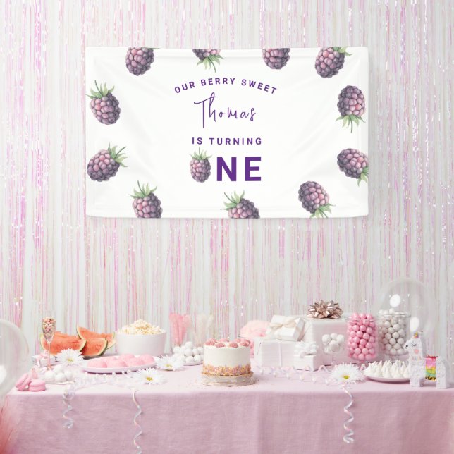 Banderoles Blackberry d'aquarelle 1er anniversaire (Fête)