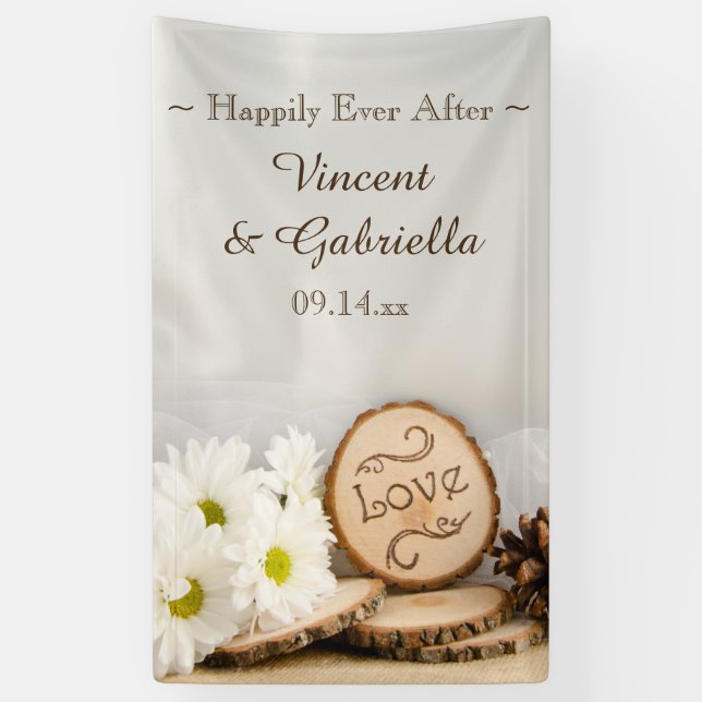 Banderoles Blancs rustiques Mariage de bois (Vertical)