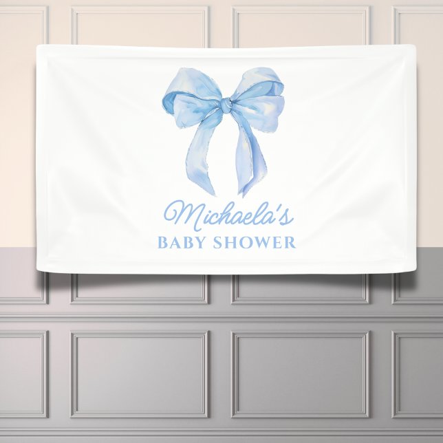 Banderoles Bleu Aquarelle Coquette Bow Baby shower minimal (Créateur téléchargé)