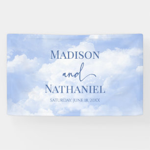 Banderoles Bleu Blanc Étincelle Nuages Rêveur Élégant Mariage