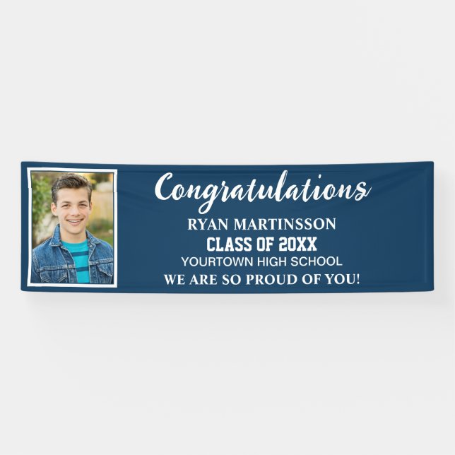 Banderoles Bleu Blanc Lycée College Graduation Photo (Horizontal)