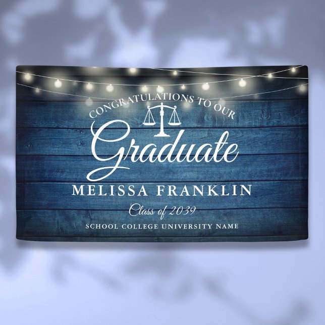 Banderoles Bleu Bois Chaîne Lumières Droit Ecole de droit Ban (Blue Wood String Lights Law School Graduation Bann Banner)