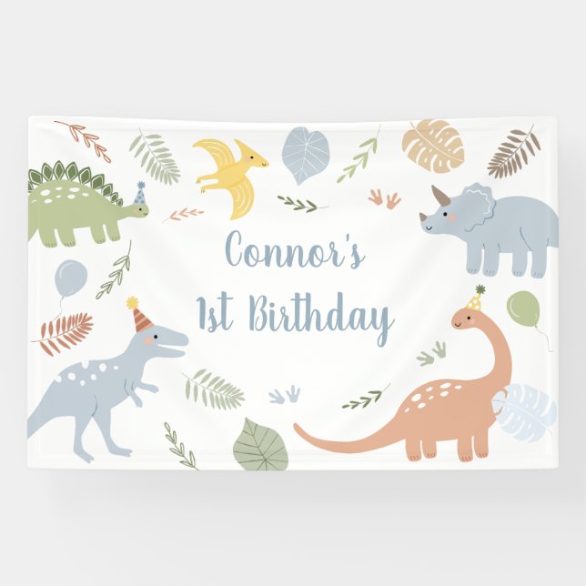 Banderoles Bleu Boy Boho Dinosaur Anniversaire (Horizontal)