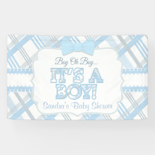 Banderoles Bleu, c'est un garçon, baby shower de plaid