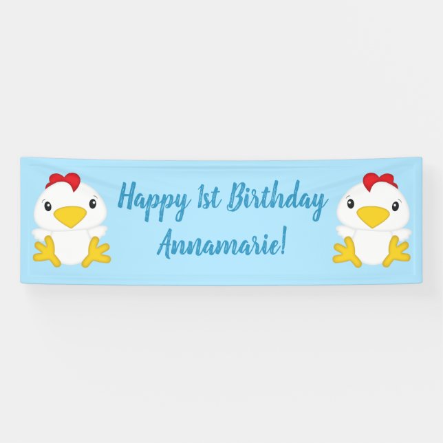 Banderoles Bleu de fête d'anniversaire de poulet (Horizontal)