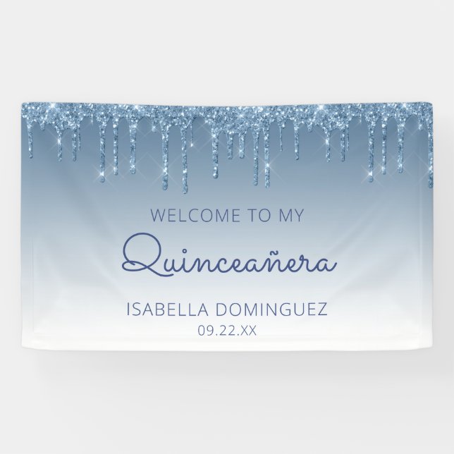 Banderoles Bleu de verre Parties scintillant goutte Quinceañe (Horizontal)