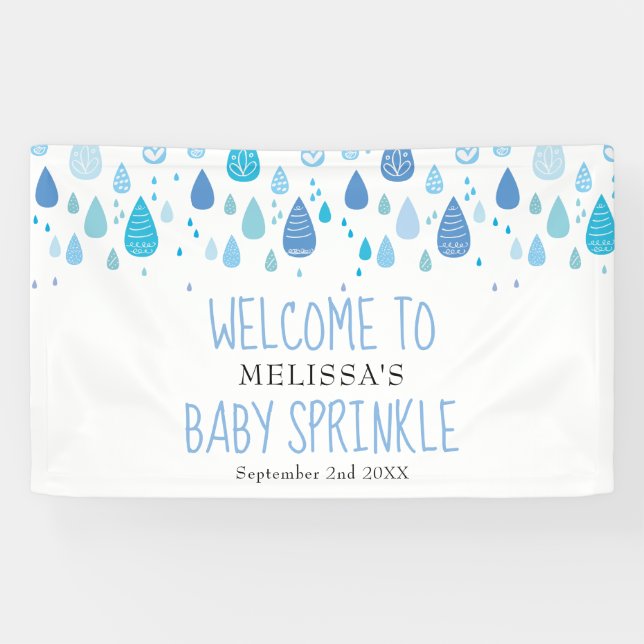 Banderoles Bleu doux Raindrops Bébé Sprinkle / Douche Bienven (Horizontal)