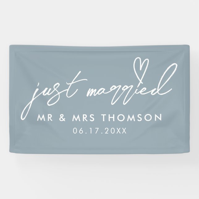 Banderoles Bleu Dusty Moderne Marié Élégant Mariage (Horizontal)