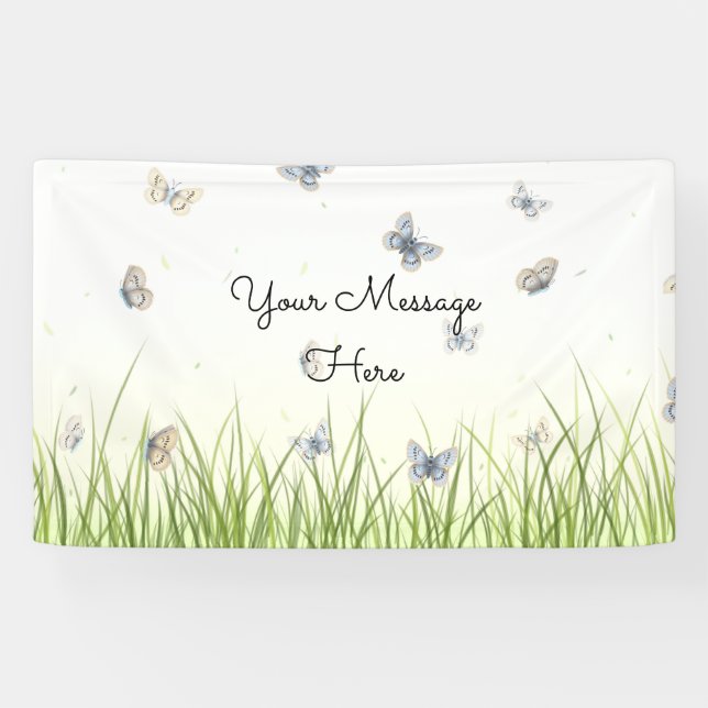 Banderoles Bleu et Crème Papillons Charming Garden Scene (Horizontal)