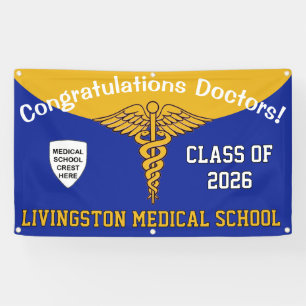 Banderoles Bleu et or Caduceus Médicale School Graduation