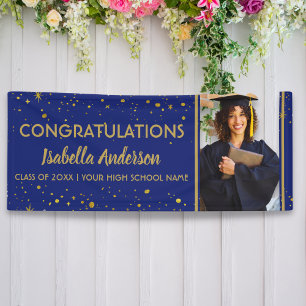 Banderoles Bleu Et Or Confetti Grad Photo Grad 2023