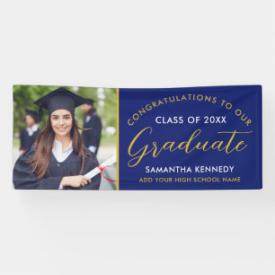Banderoles Bleu Et Or Congrats Grad Photo Graduation