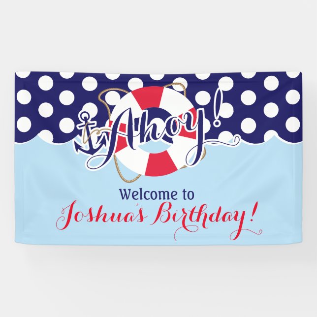 Banderoles Bleu et rouge, marin, Anniversaire nautique (Horizontal)