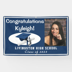 Banderoles Bleu foncé, blanc Accent Vinyl Graduation Photo