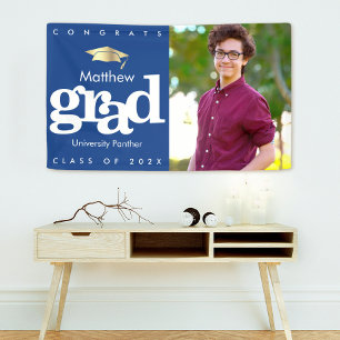 Banderoles Bleu graduation photo or casquette bold moderne si