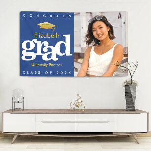 Banderoles Bleu graduation photo or casquette simple gras mod