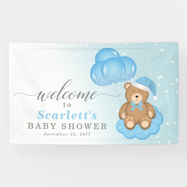 Banderoles Bleu hiver Sleepy Baby shower d'ours Affiche de bi (Horizontal)