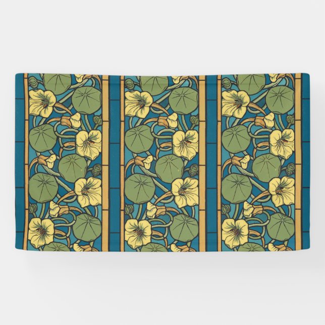 Banderoles Bleu jaune Nasturtium Fleur Nouveau Motif (Horizontal)