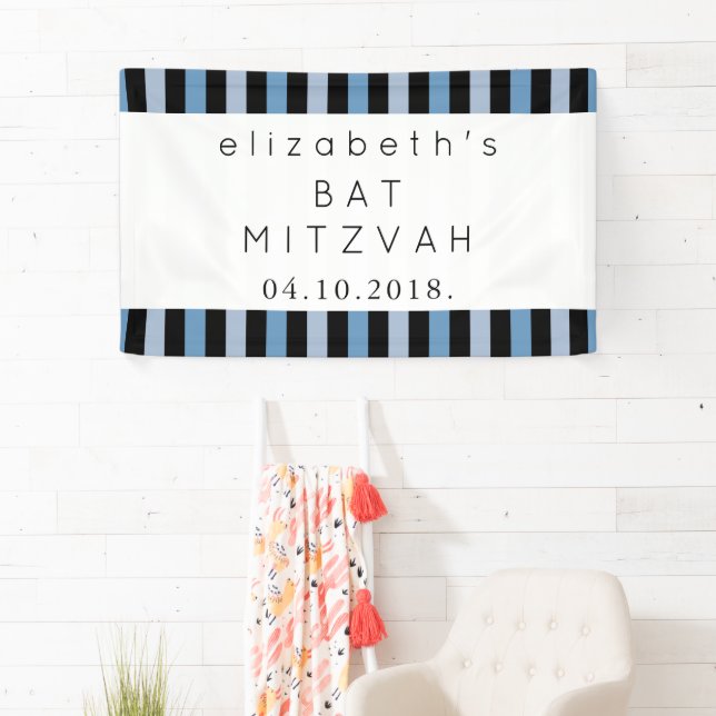 Banderoles Bleu, Motif rayé, Lignes, Bat mitzvah (En situation)