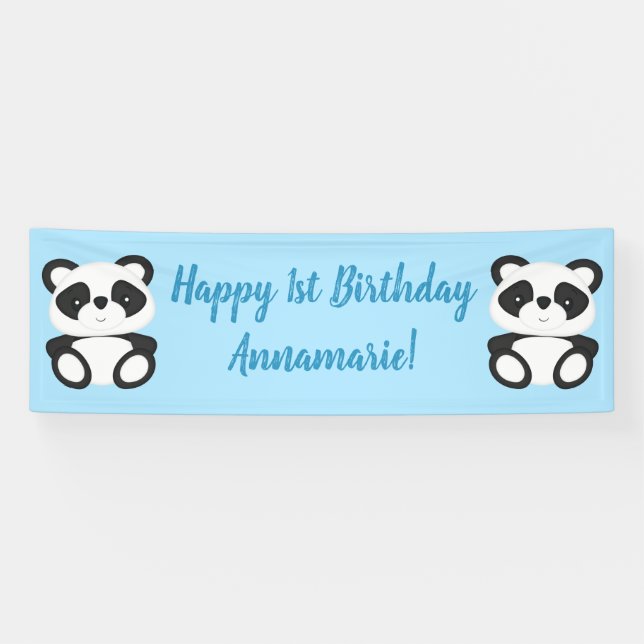 Banderoles Bleu Panda Bear fête d'anniversaire (Horizontal)