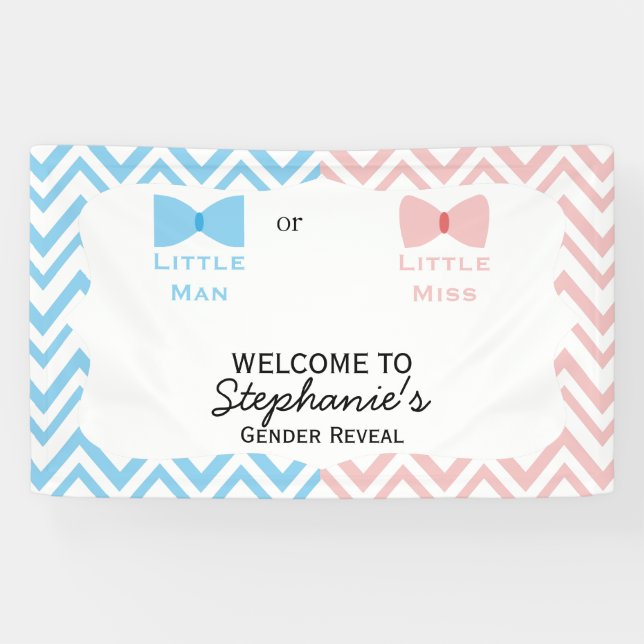 Banderoles Bleu, rose Chevron Genre Révéler Bow et Bow Cravat (Horizontal)
