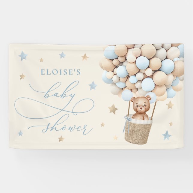 Banderoles Bleu Teddy Bear Balloon Bearly Wait Baby shower (Horizontal)