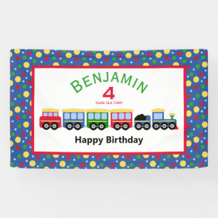 Banderoles Bleu Train Engine et Charbon Voiture Anniversaire