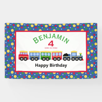 Banderoles Bleu Train Engine et Charbon Voiture Anniversaire