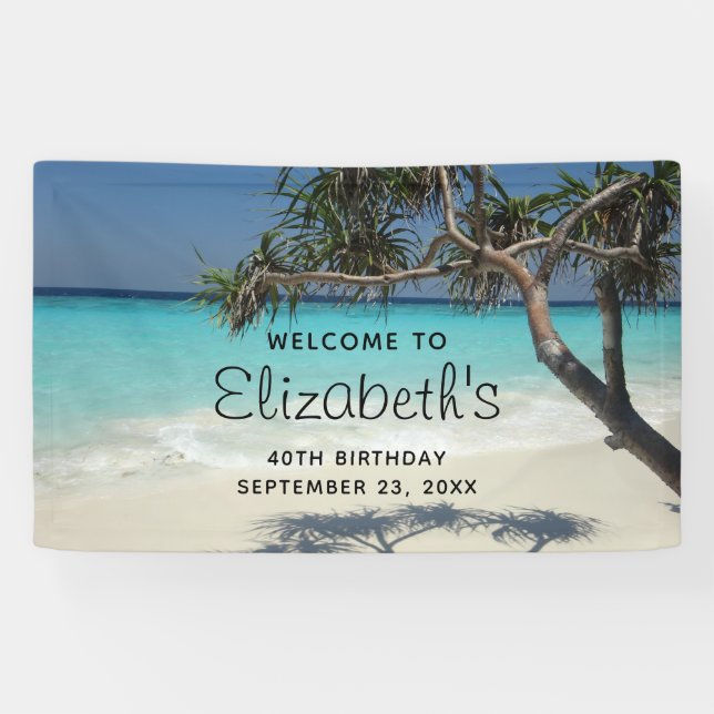 Banderoles Bleu Tropical Beach Scène Photo Anniversaire (Horizontal)