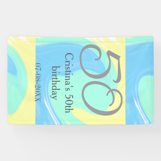 Banderoles bleu vert gris 50e anniversaire ajouter nom date r (Horizontal)