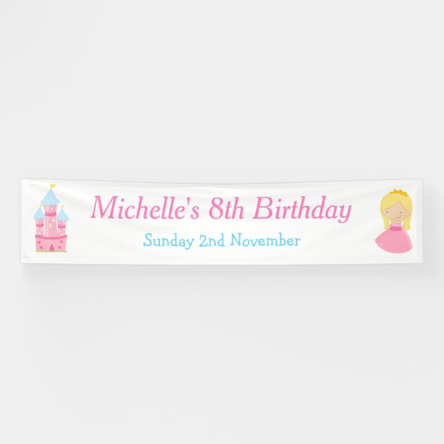 Banderoles Blonde Cute Princess et Dragon Anniversaire (Horizontal)