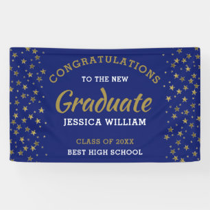 Banderoles Blue And Gold Stars Félicitations Grad Grad Gradua
