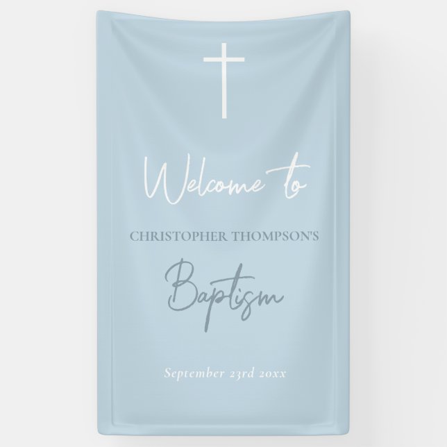 Banderoles Blue Baby Boy Calligraphy Baptism Affiche de bienv (Vertical)