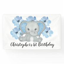 Blue Baby Boy Elephant Fleurs Anniversaire