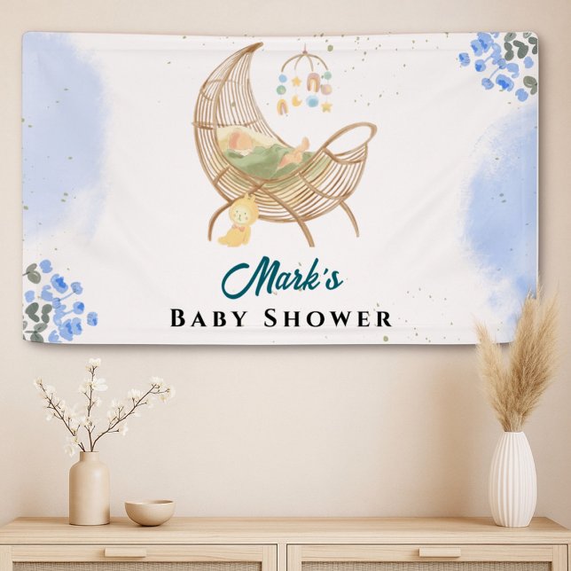 Banderoles Blue Baby Shower Banner – Custom Name & Event  (Créateur téléchargé)